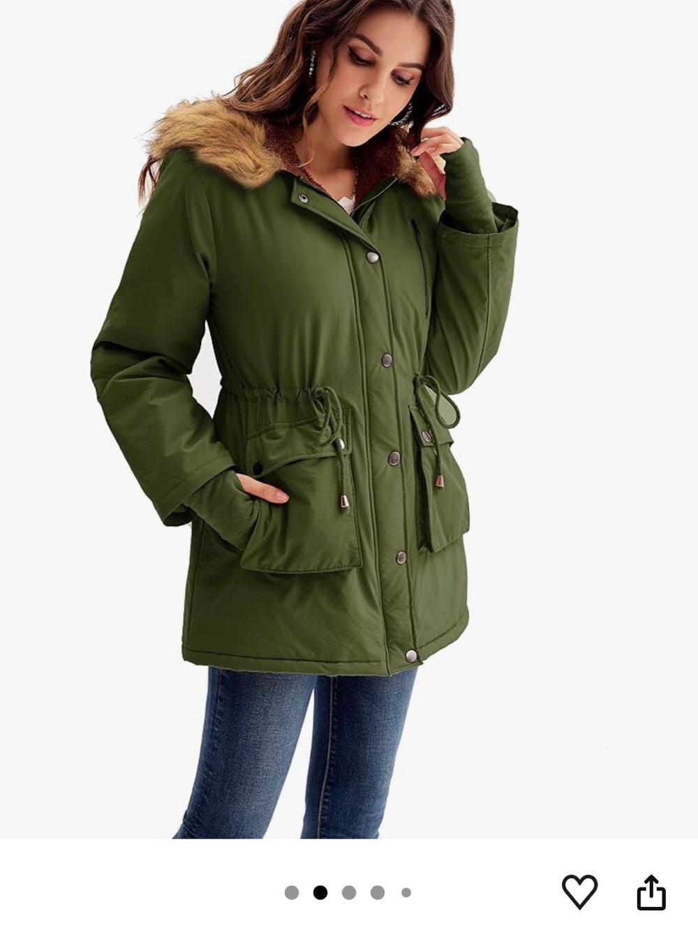 Grace Karin Olive Green Utility Parka with Faux Fur Trim